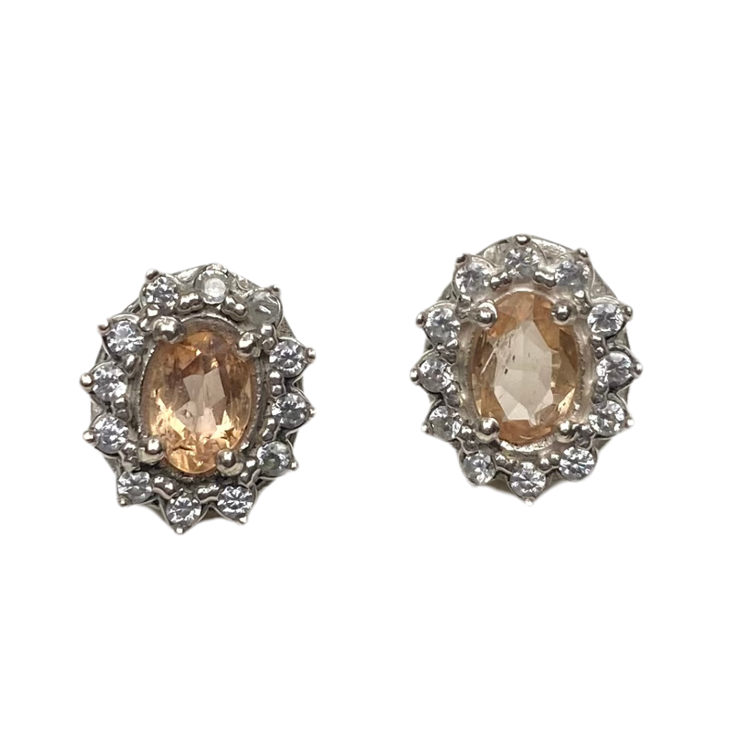 Brinco de Prata com Topázio Imperial Oval e Zircônias