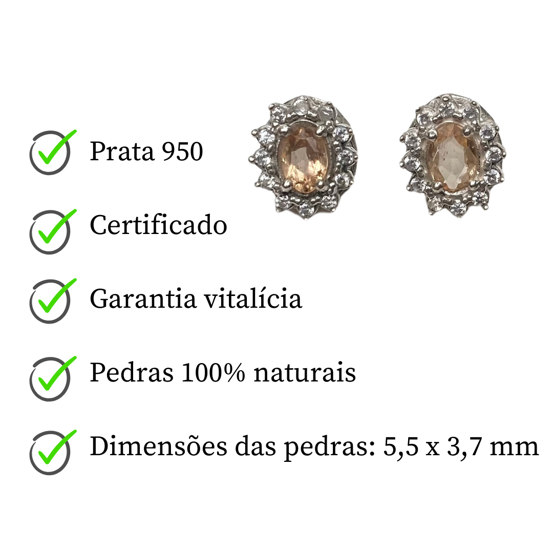 Brinco de Prata com Topázio Imperial Oval e Zircônias