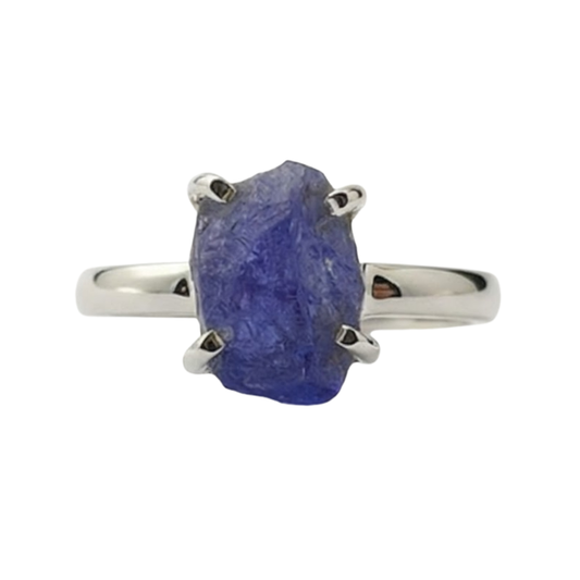 Anel em Prata 950 com Tanzanita Bruta Natural – 10 × 8 mm