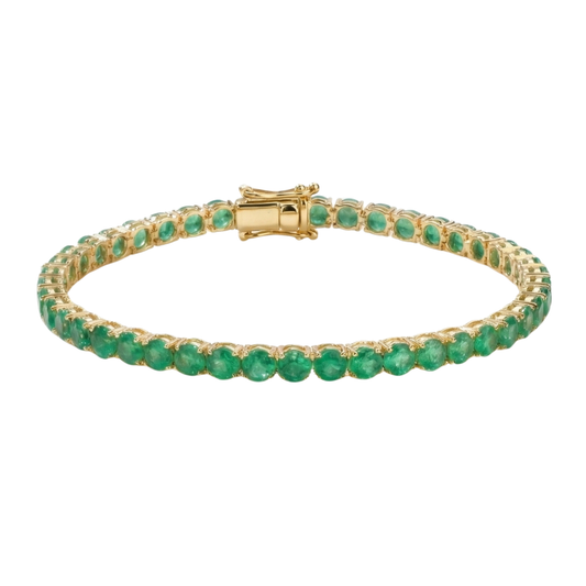 Pulseira Riviera Ouro Amarelo 18k com Esmeraldas Naturais 3 mm - 17 cm