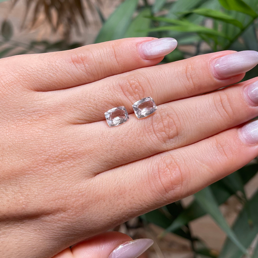 Par de Morganita Natural Retangular    - 9 x 7  mm - 3,82  ct ( o par)