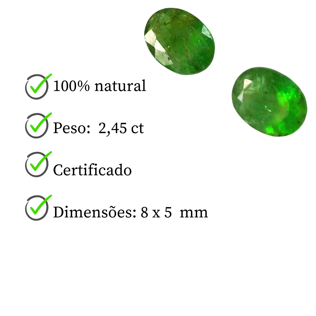 Par de Esmeralda Natural – Lapidação Oval - 8 x 5 mm - 2,45 ct ( o par )