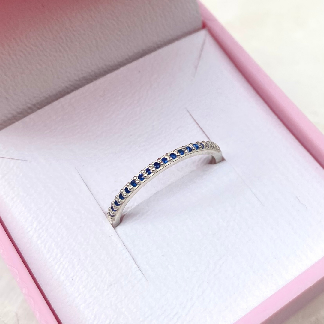 Anel Meia Aliança de Prata 950 com Zircônia Azul