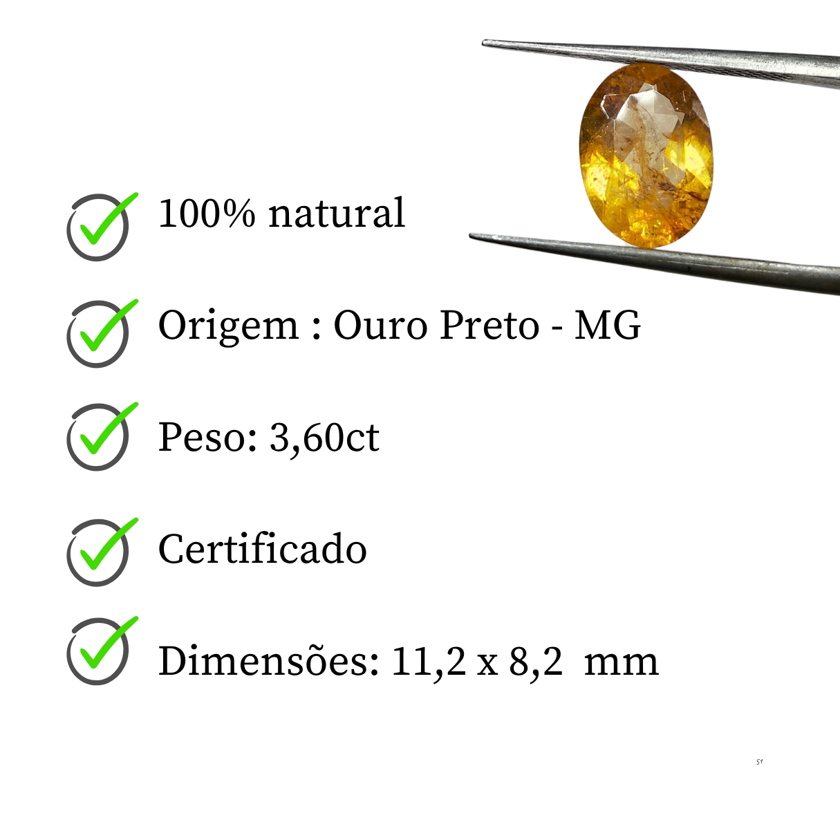 Topázio Imperial Oval  Natural – 11,2 x 8,2 mm  - 3,60 ct