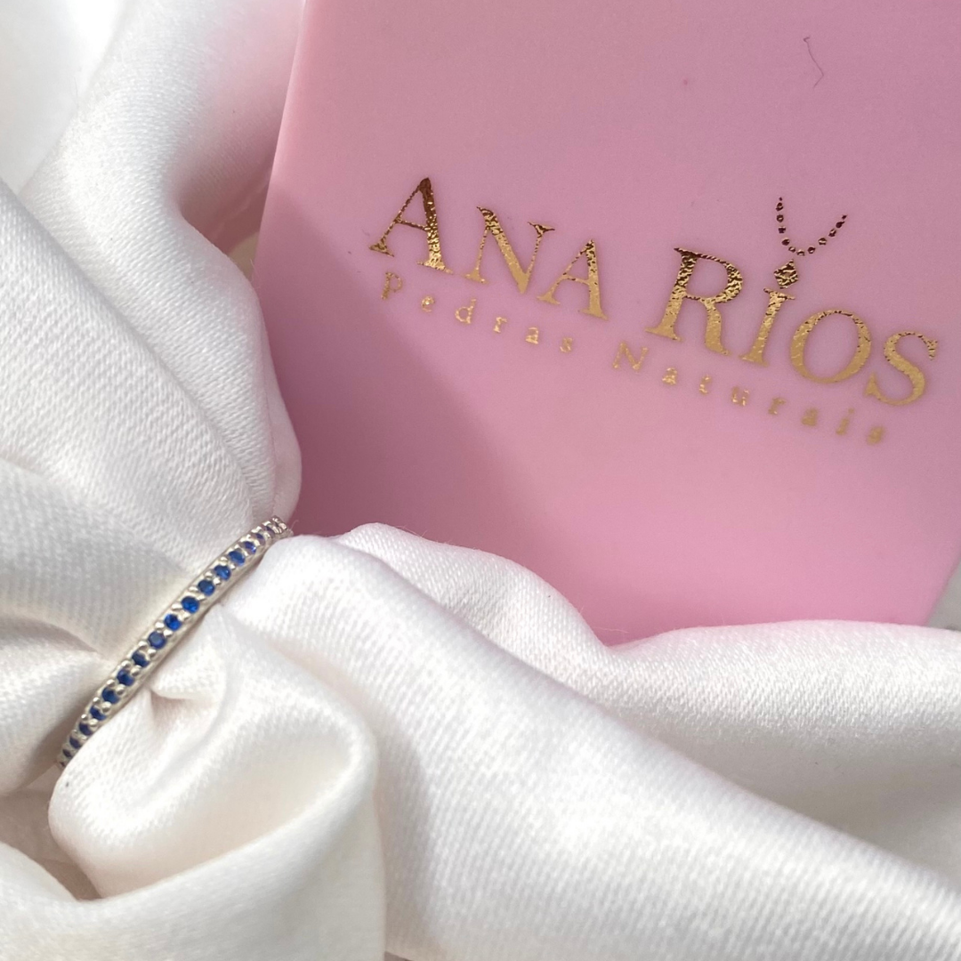 Anel Meia Aliança de Prata 950 com Zircônia Azul