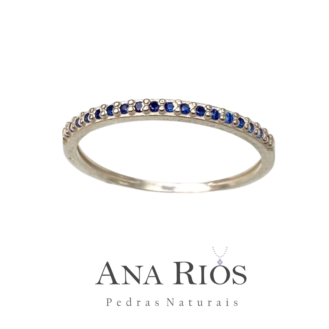Anel Meia Aliança de Prata 950 com Zircônia Azul