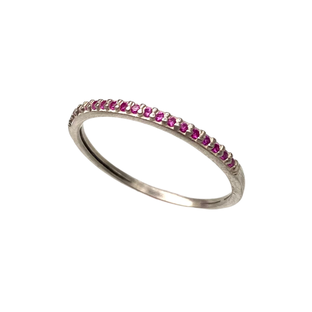 Anel Meia Aliança de Prata com Zircônia Rosa