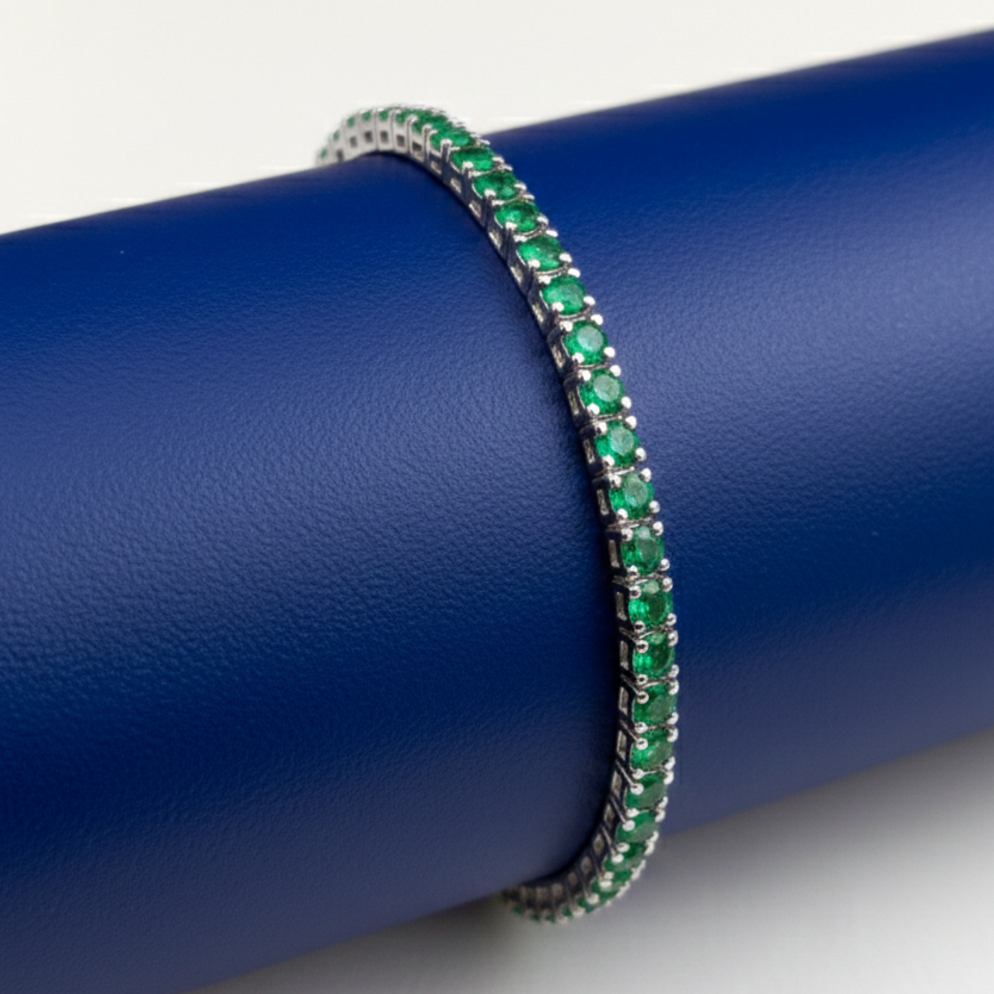 Pulseira Riviera em Prata 950 com Esmeraldas Naturais 3 mm -  17 cm