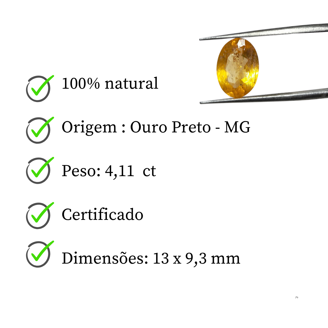 Topázio Imperial Oval  Natural – 12,3 x 8,8 mm - 4,11 ct