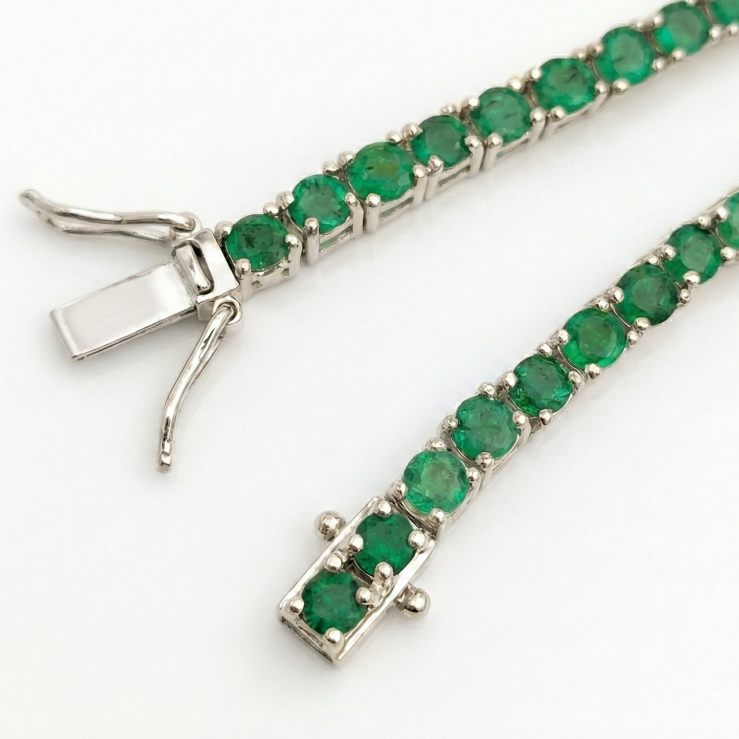 Pulseira Riviera em Prata 950 com Esmeraldas Naturais 3 mm -  17 cm
