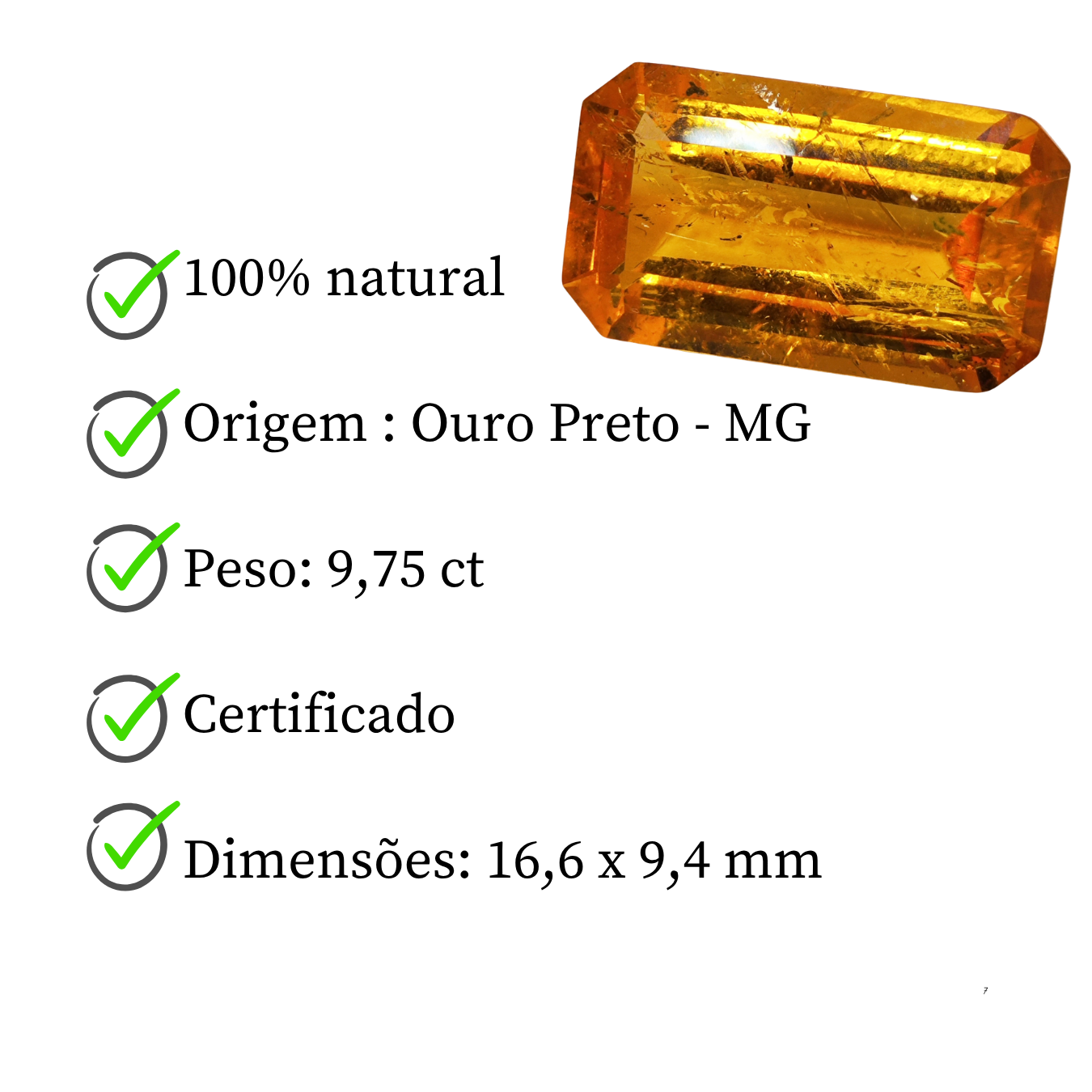 Topázio Imperial Retangular Natural – 16,6 x 9,4 mm – 9,75 ct