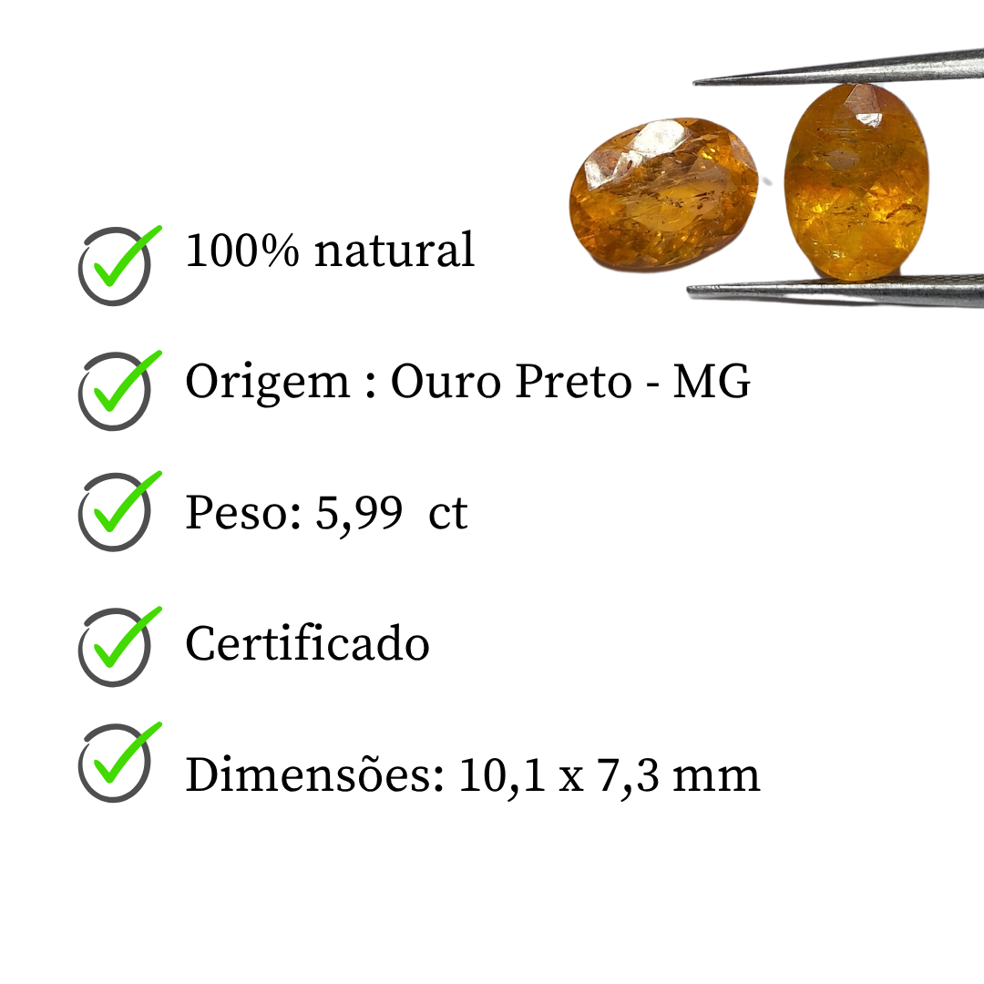 Par de Topázio Imperial Oval  Natural – 10,1 x 7,3 mm -5,99 ct