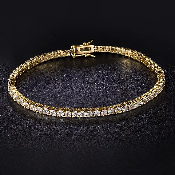 Pulseira riviera (tennis bracellet) em ouro 18 k e topázios