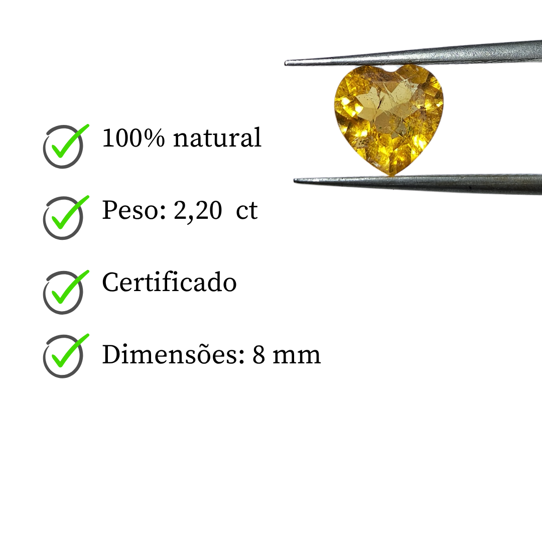 Topázio Imperial  Amarelo Natural -Coração - 8 mm - 2,20 ct