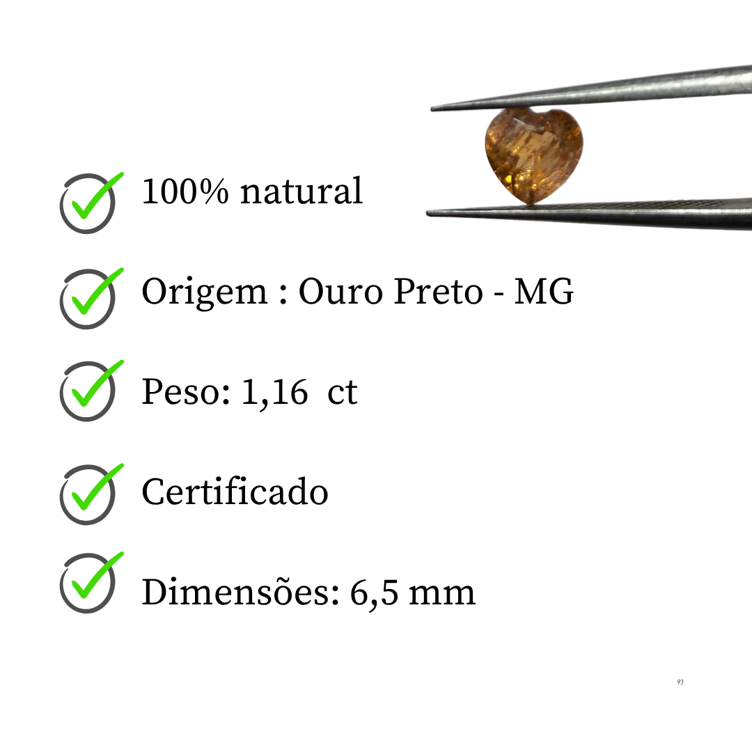 Topázio Imperial Rose Natural -Coração - 6,5 mm - 1,16 ct