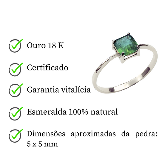 Anel de ouro 18K branco com Esmeralda Natural