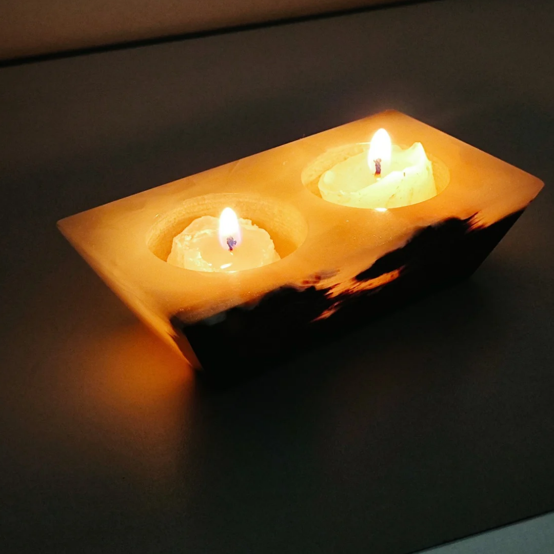 Porta velas duplo de ônix paquistanês