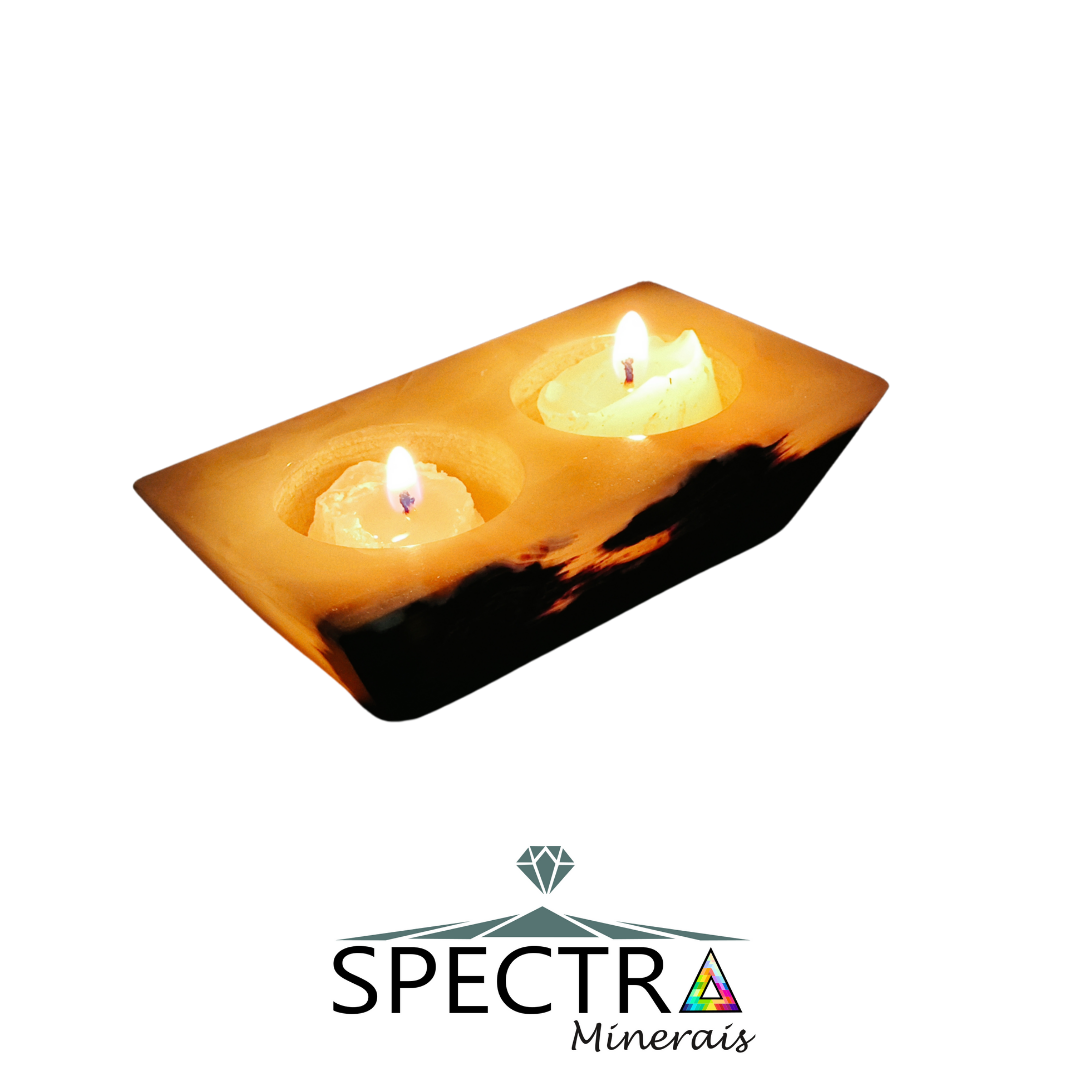 Porta velas duplo de ônix paquistanês