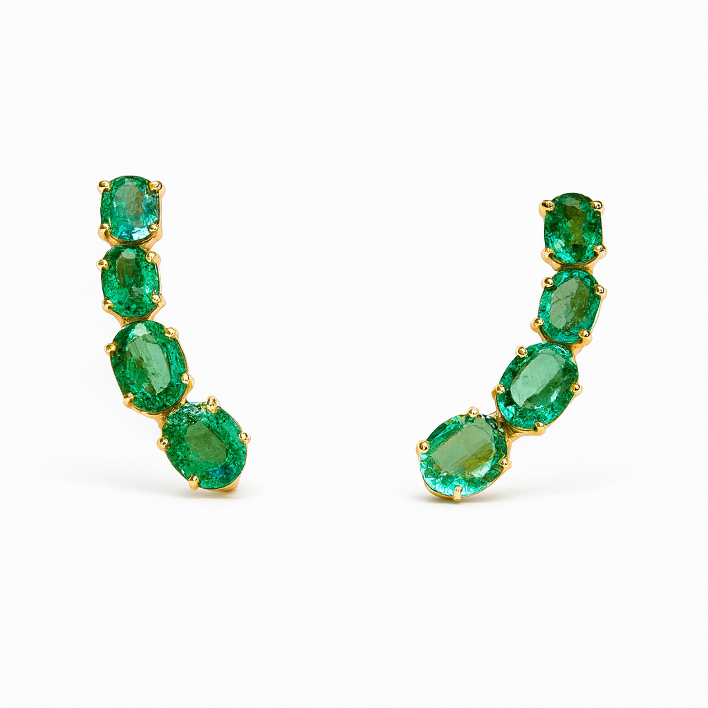 Brincos Ear Cuff com Esmeraldas Naturais