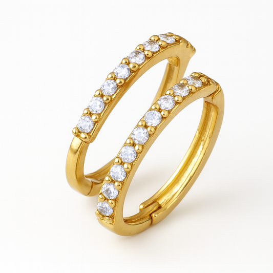 Brincos Argolas de Ouro 18k com Zircônias