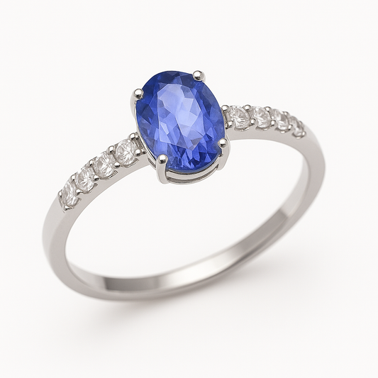 Anel ouro branco 18K com Tanzanita Natural e diamantes