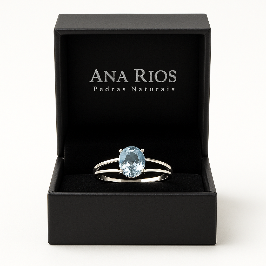 Anel em Prata 950 com Água-Marinha Natural Oval 7 × 6 mm