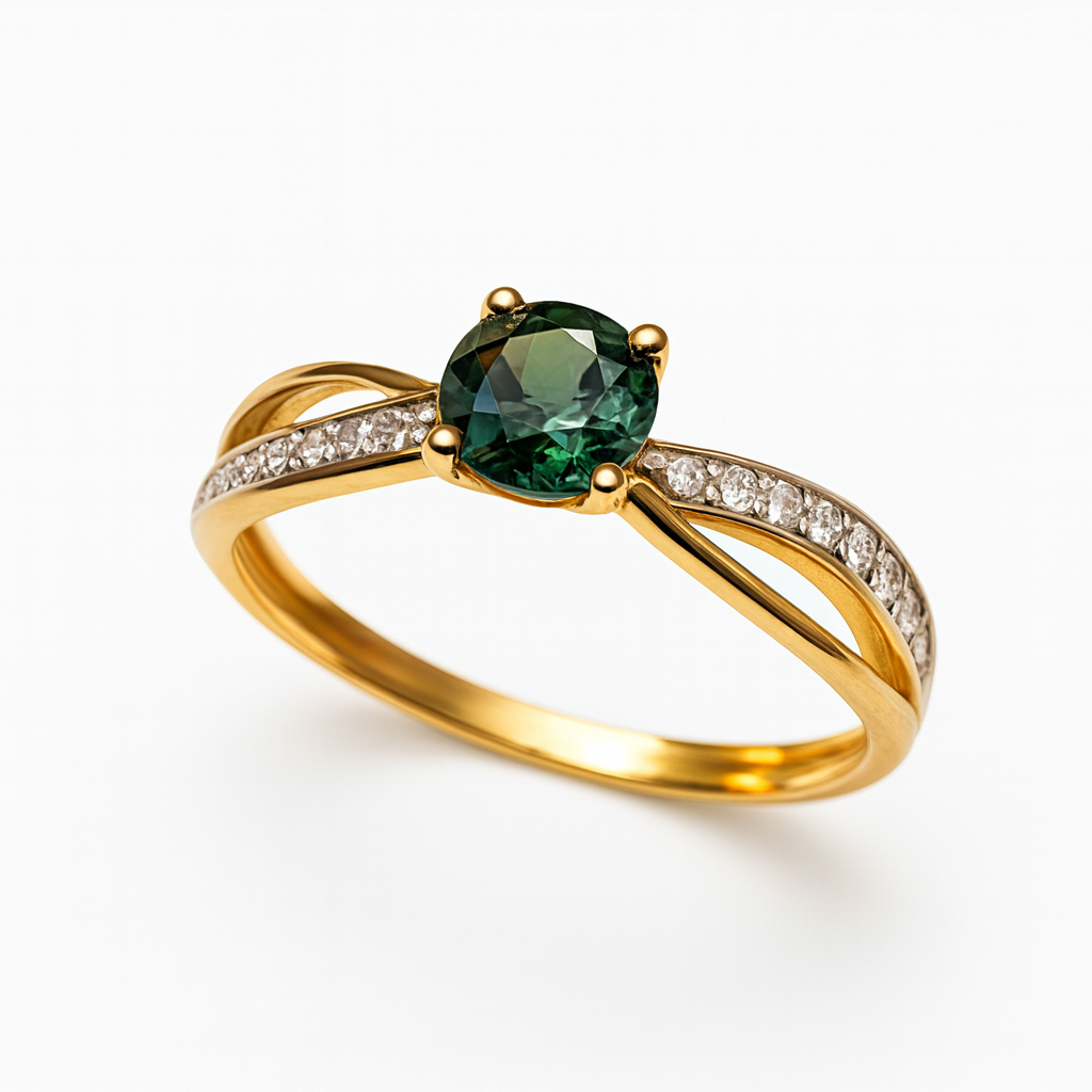 Anel de Ouro 18K com Turmalina Verde Natural