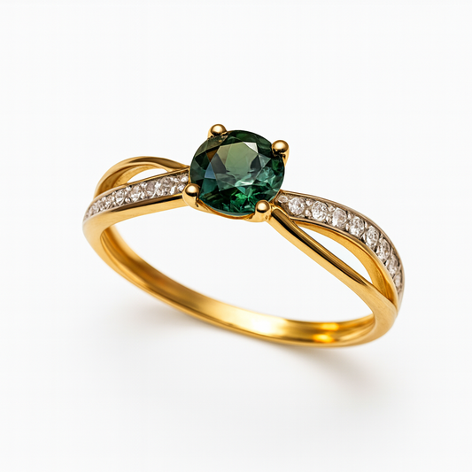 Anel de Ouro 18K com Turmalina Verde Natural
