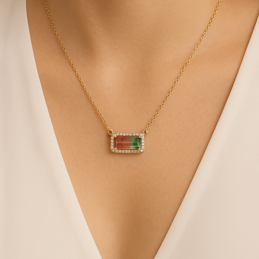 Colar de Ouro 18K com Turmalina Bicolor