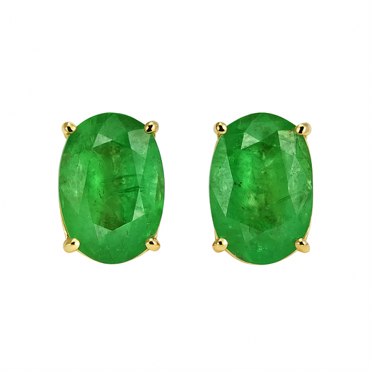 Brincos de ouro 18 K com Esmeraldas naturais 8 x 6 mm