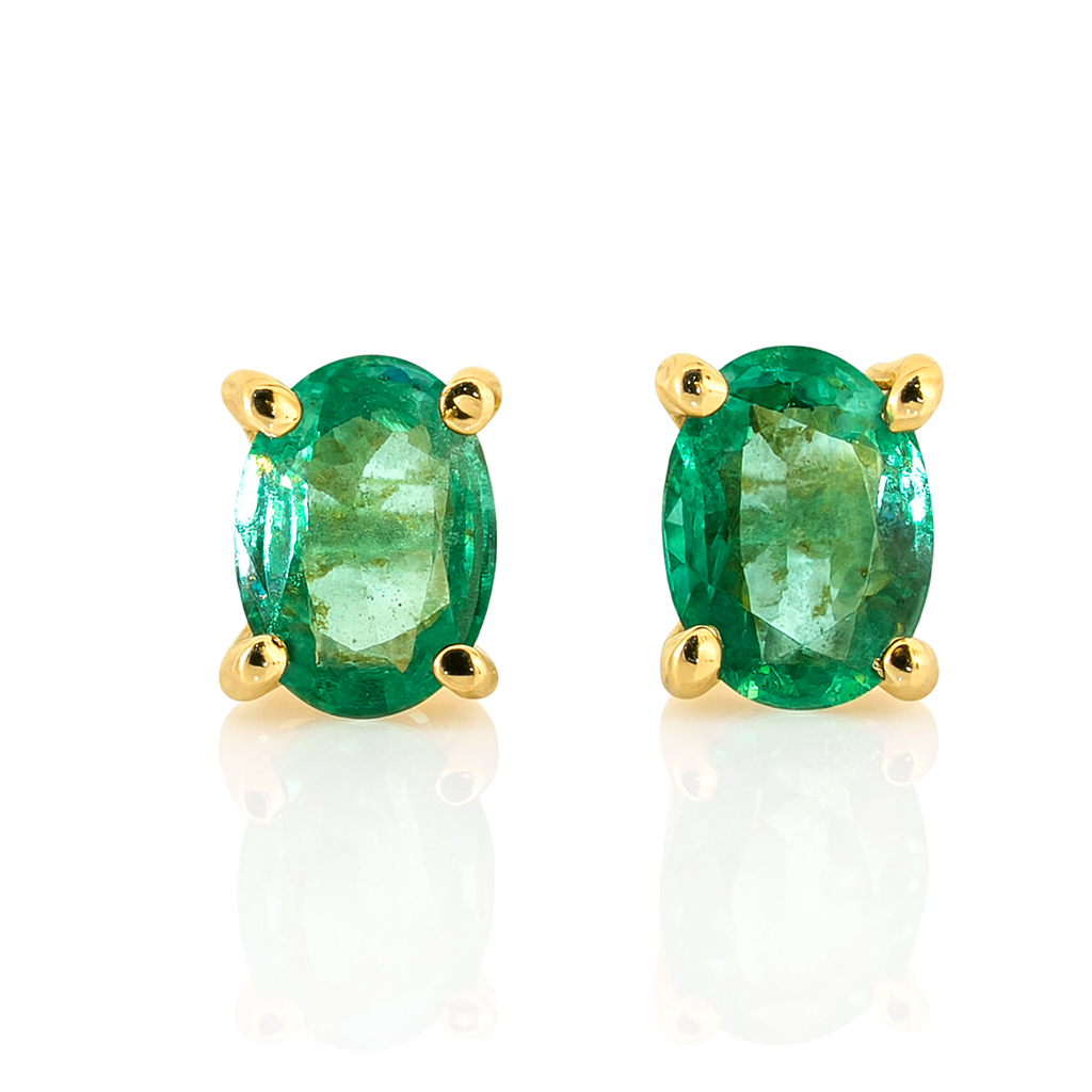 Brincos de ouro 18 K com Esmeralda natural 6 x 4 mm