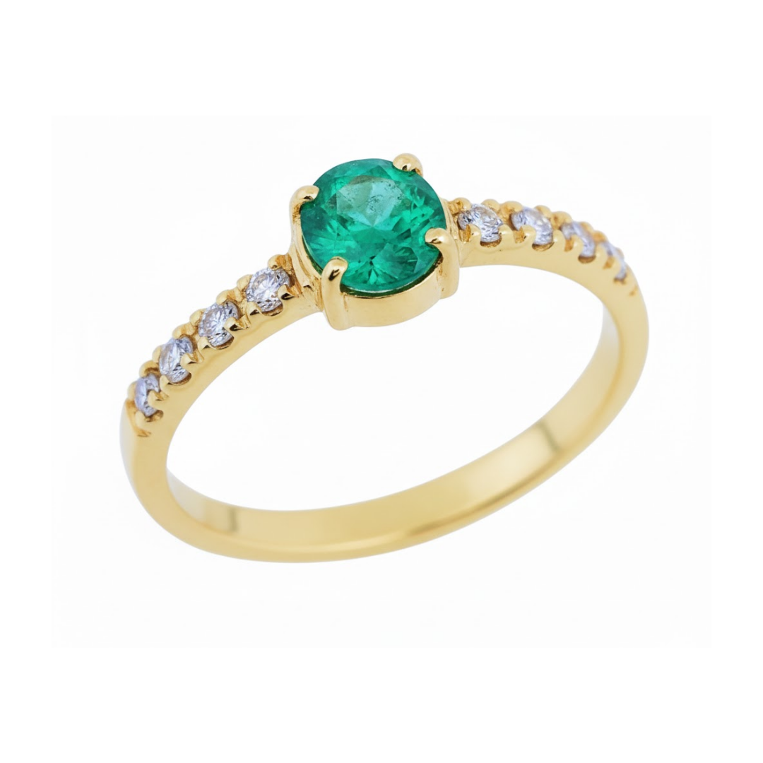 Anel de Ouro 18K com Esmeralda e Diamantes Naturais