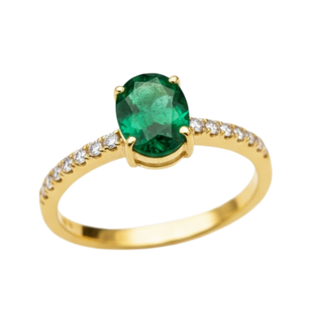 Anel em Ouro 18K com Esmeralda Natural e Zircônias
