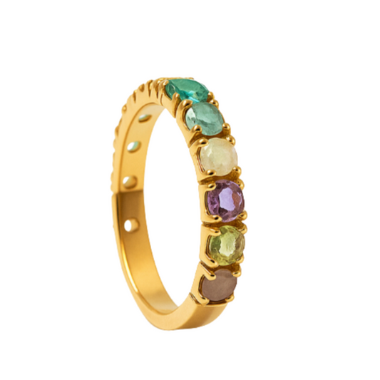 Meia Aliança em Ouro Amarelo 18K com as 12 Pedras da Nova Jerusalém