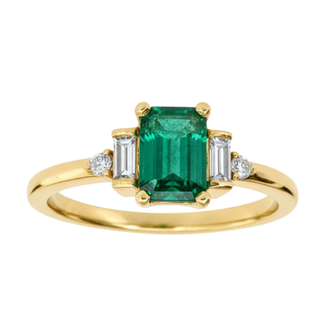 Anel de Ouro 18K com Esmeralda, Topázios e Diamantes Naturais