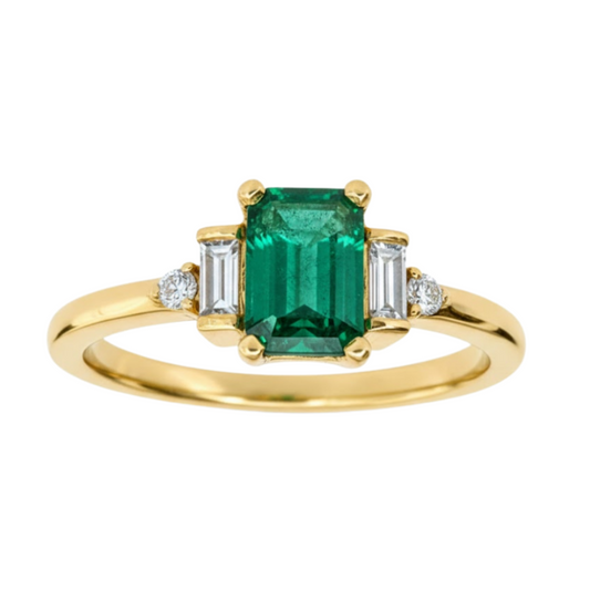 Anel de Ouro 18K com Esmeralda, Topázios e Diamantes Naturais