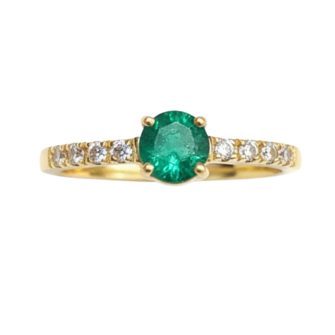 Anel de Ouro 18K com Esmeralda e Diamantes Naturais