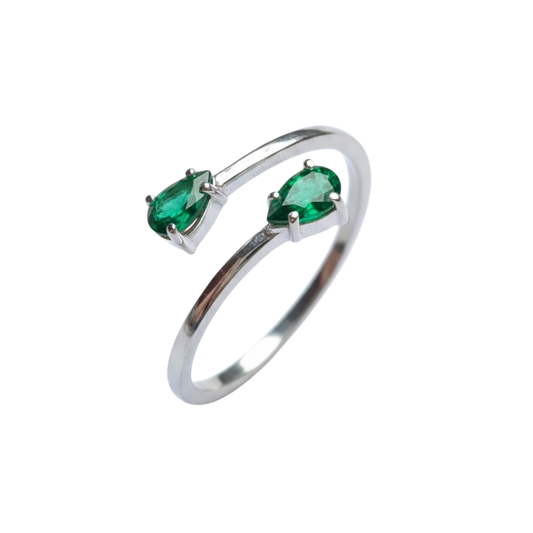 Anel Regulável de Prata 950 com Esmeraldas Naturais