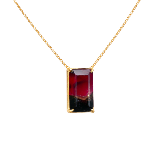Colar em Ouro Amarelo 18K com Turmalina Bicolor Natural de 12 x 7 mm