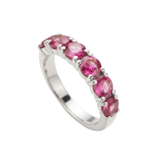 Anel Meia Aliança de Prata 950 com Turmalina Rosa Natural
