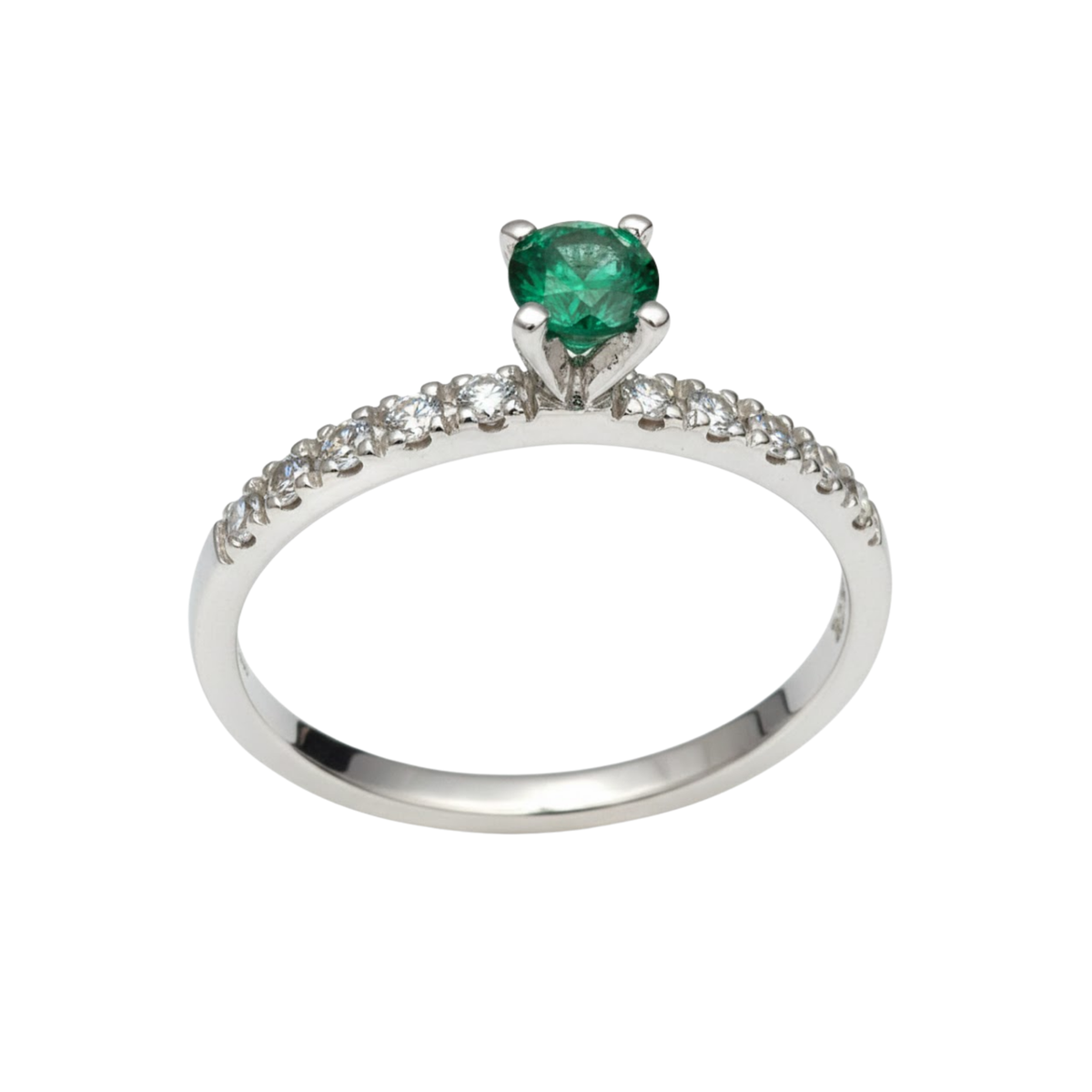 Solitário de Prata 950 com Esmeralda Natural e Zircônias