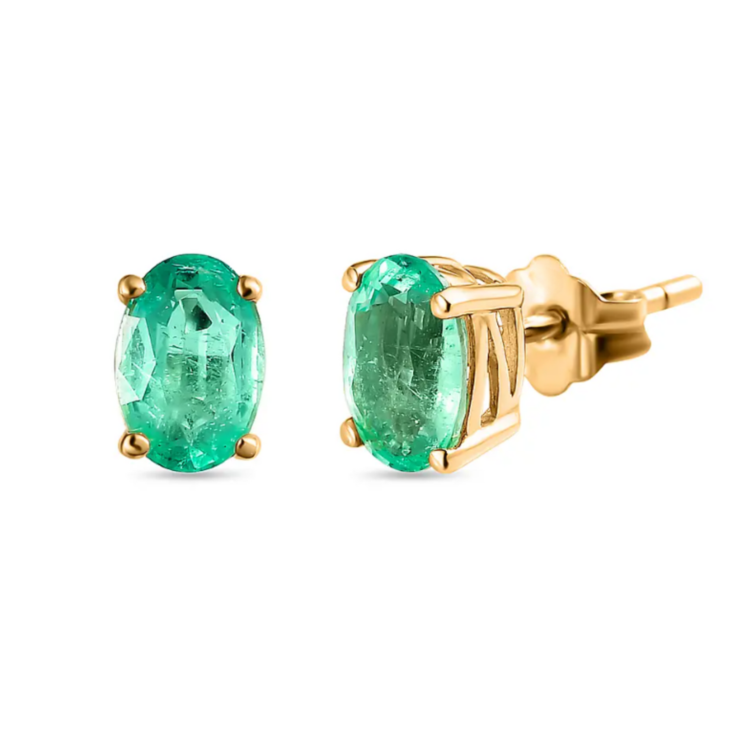 Brincos de ouro 18 K com esmeraldas naturais 7 x 5 mm
