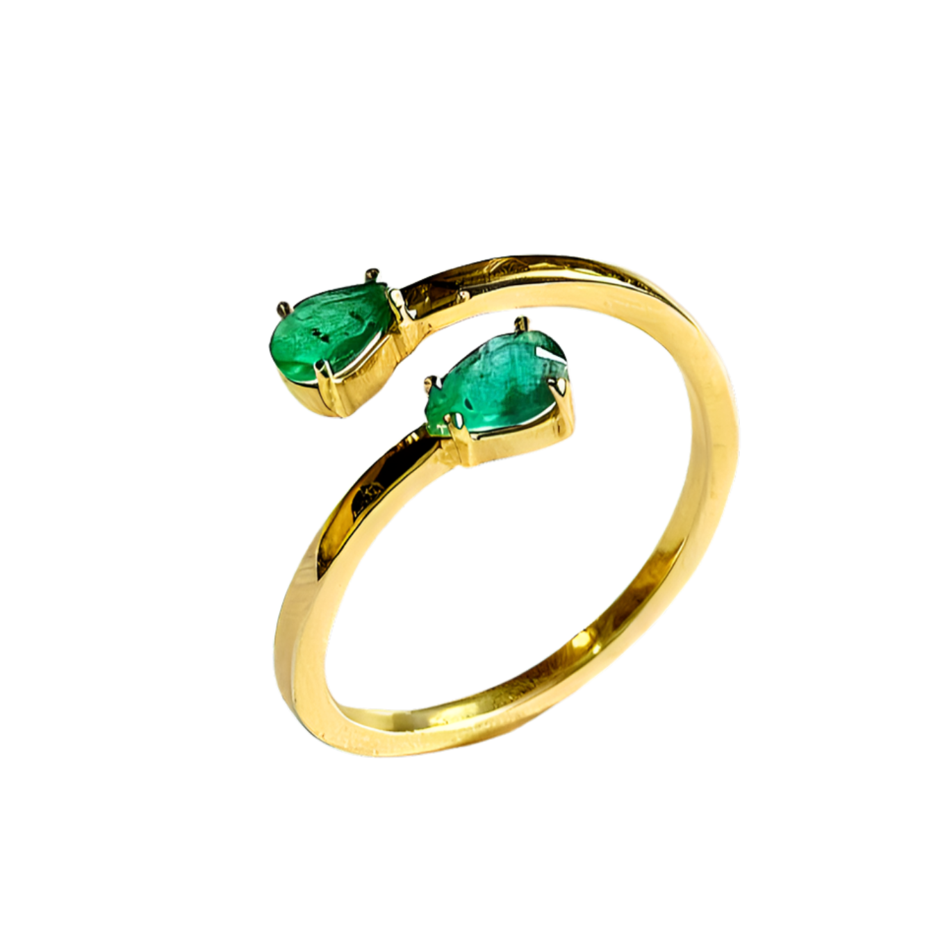 Anel  de Ouro 18 K com Esmeraldas Naturais em Gota
