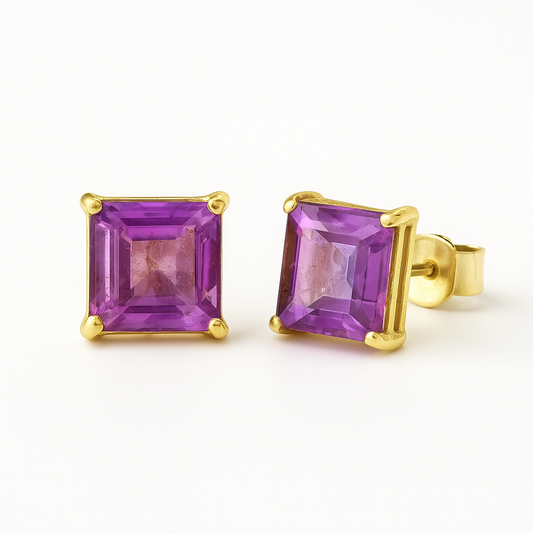 Brincos de Ouro 18K com ametista natural