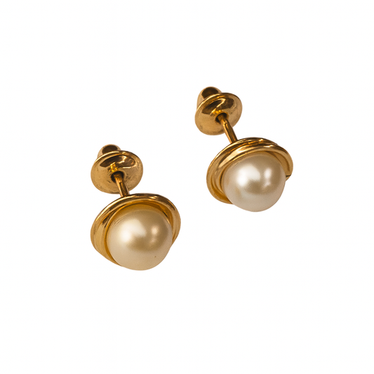 Brinco infantil de pérola natural em ouro 18k (4mm)