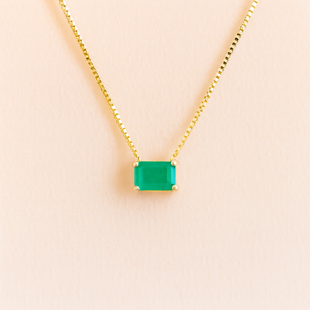 Colar de Ouro 18K com Esmeralda Retangular