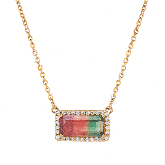 Colar de Ouro 18K com Turmalina Bicolor