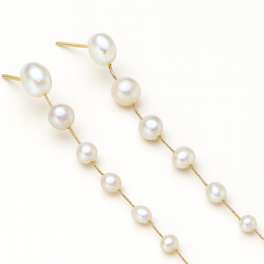 Brinco de Ouro 18K com pérolas naturais