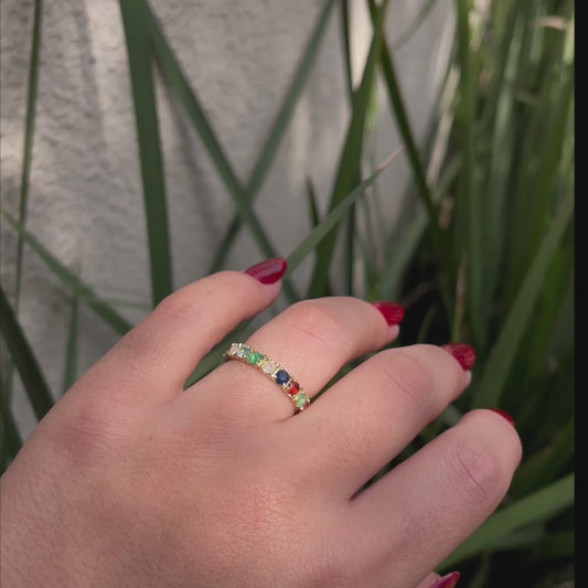 Meia Aliança em Ouro Amarelo 18K com as 12 Pedras da Nova Jerusalém