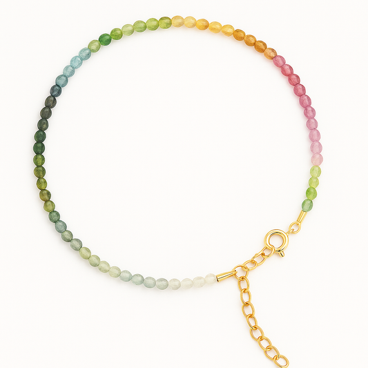 Pulseira Rainbow: Turmalina Melancia com fecho e extensor em ouro 18k